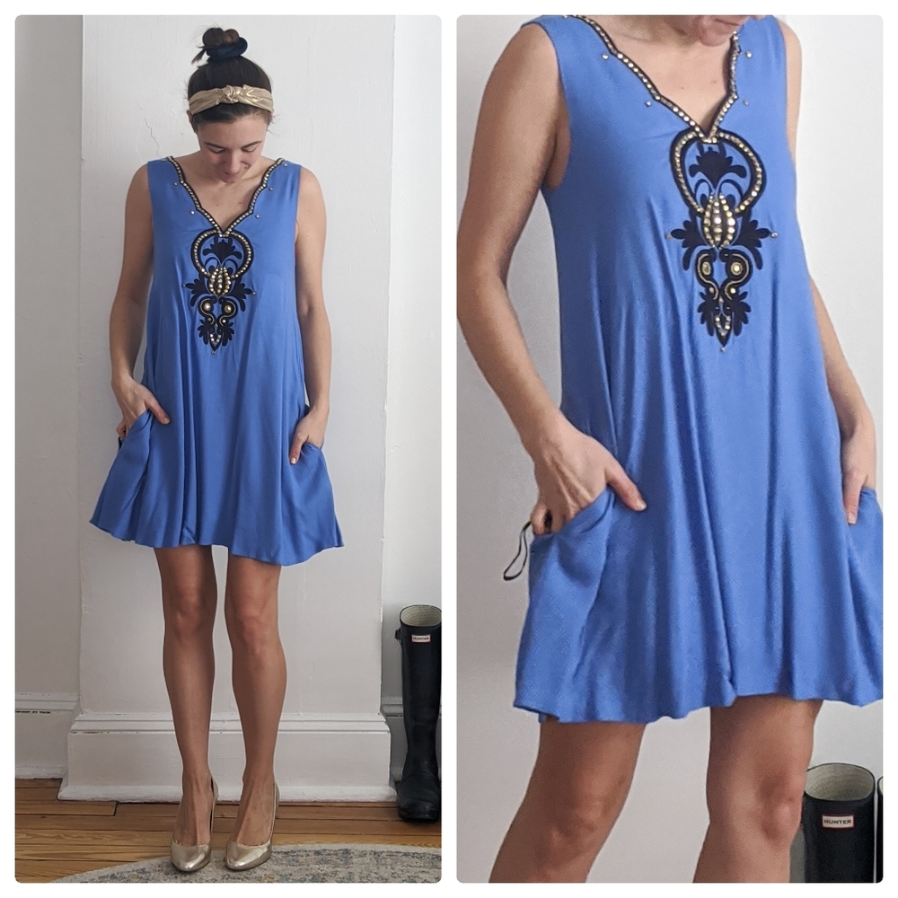 EUC Lilly Pulitzer Owen Beckon Blue trapeze dress